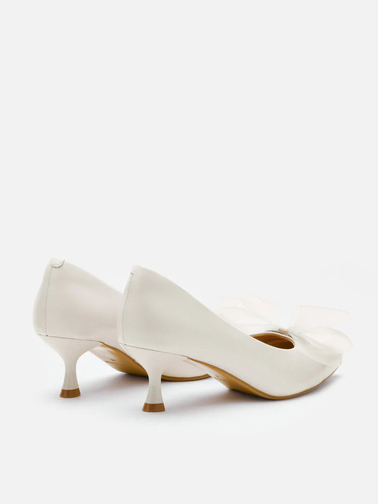 PAZZION, Kylie Tulle Bow Heels, Beige