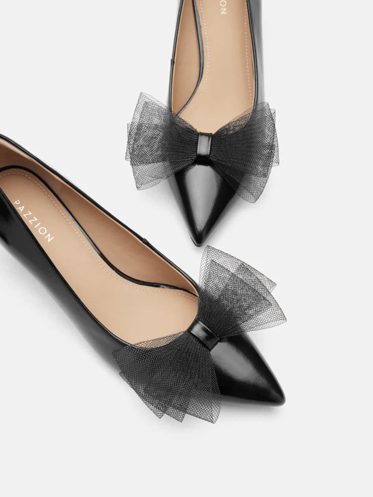 PAZZION, Kylie Tulle Bow Heels, Black