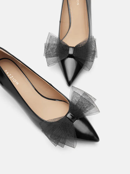 PAZZION, Kylie Tulle Bow Heels, Black
