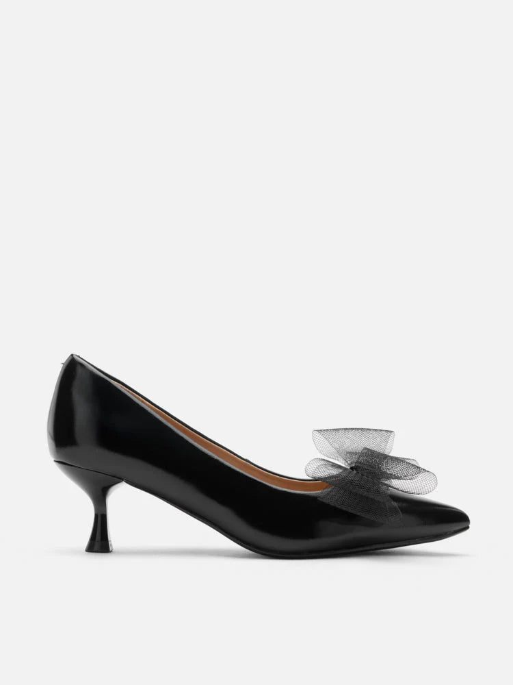 PAZZION, Kylie Tulle Bow Heels, Black