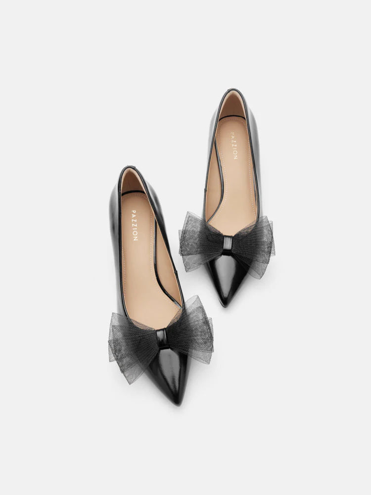 PAZZION, Kylie Tulle Bow Heels, Black