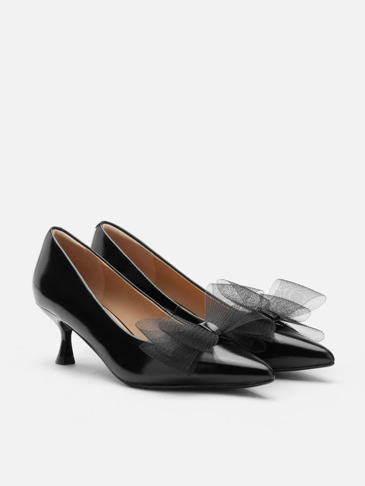 PAZZION, Kylie Tulle Bow Heels, Black