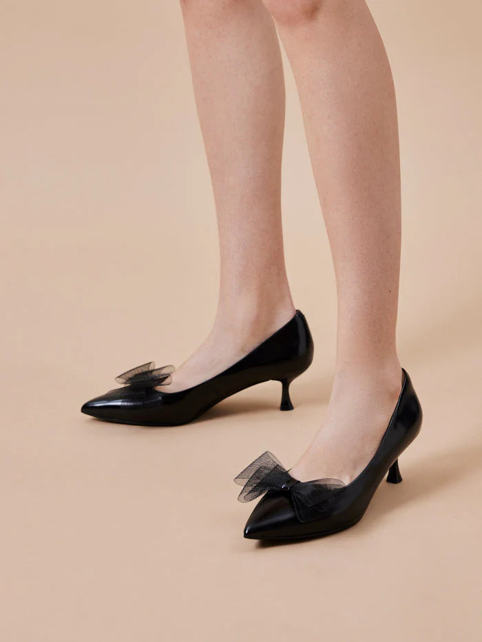 PAZZION, Kylie Tulle Bow Heels, Black