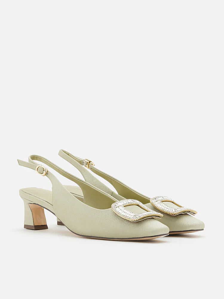 PAZZION, Laine Embellished Slingback Heels, Green