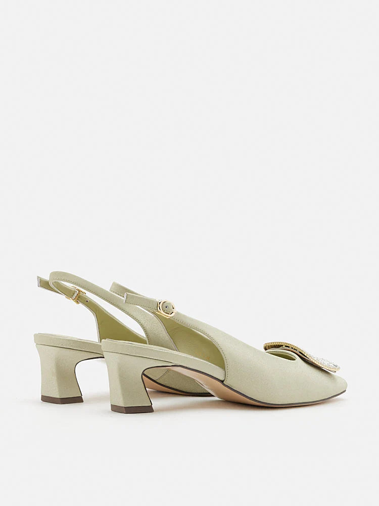 PAZZION, Laine Embellished Slingback Heels, Green