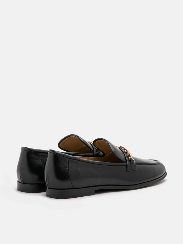 PAZZION, Lany Gold Chained Leather Loafers, Black