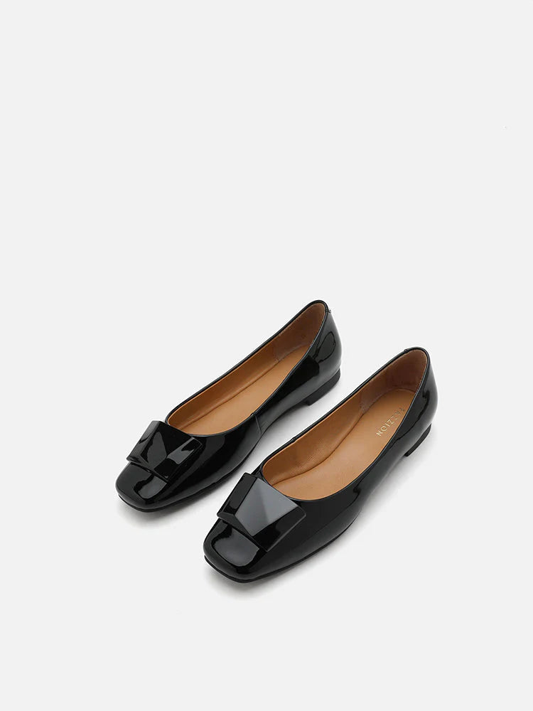 PAZZION, Larisa Monotone Buckle Patent Covered Flats, Black