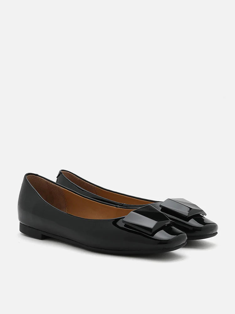 PAZZION, Larisa Monotone Buckle Patent Covered Flats, Black