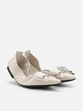 PAZZION, Leslie Diamante Bow Pointed Toe Foldable Flats, Beige
