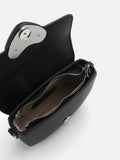 PAZZION, Lev Heart-shaped Flap Lock Saddle Bag, Black