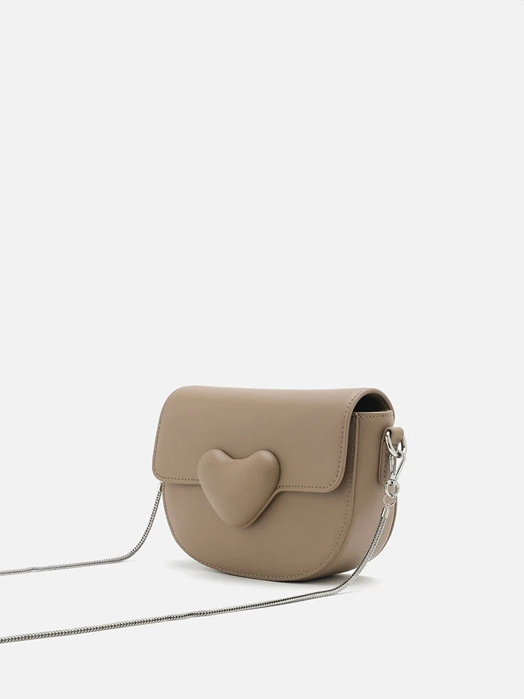 PAZZION, Lev Heart-shaped Flap Lock Saddle Bag, Khaki