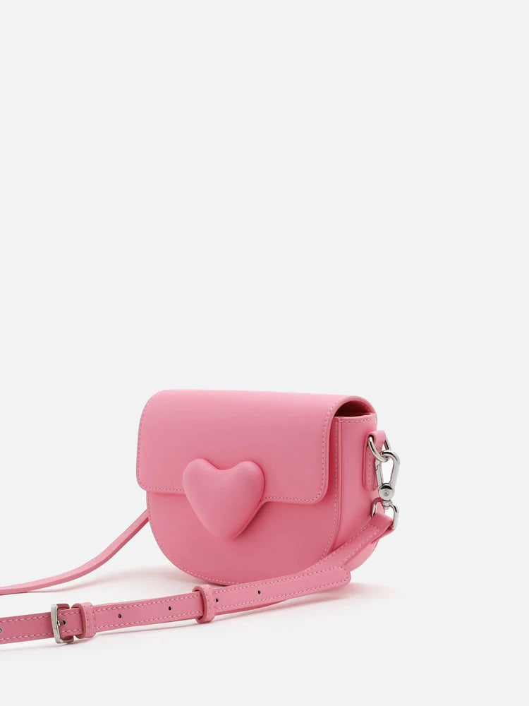 PAZZION, Lev Heart-shaped Flap Lock Saddle Bag, Pink