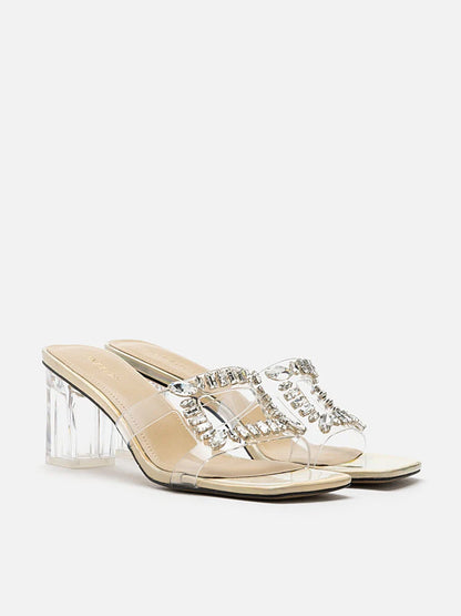 PAZZION, Lexi Iridescent Sandal Heels, Gold