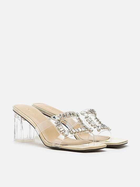 PAZZION, Lexi Iridescent Sandal Heels, Gold