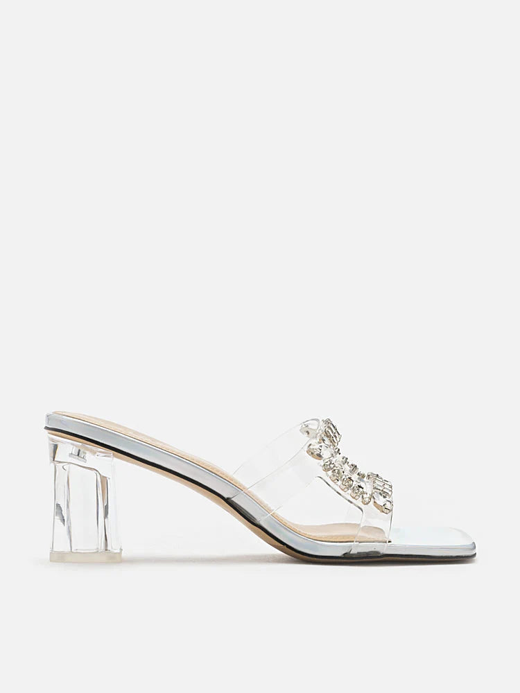 PAZZION, Lexi Iridescent Sandal Heels, Silver