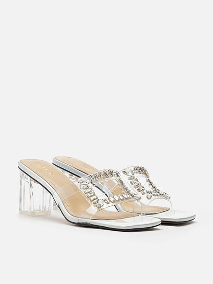 PAZZION, Lexi Iridescent Sandal Heels, Silver