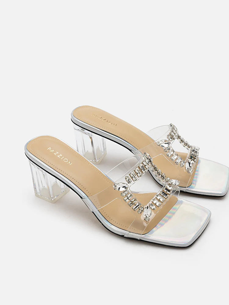 PAZZION, Lexi Iridescent Sandal Heels, Silver