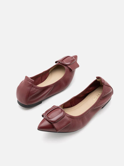 PAZZION, Lila Bow Buckle Pointed-Toe Flats, Wine