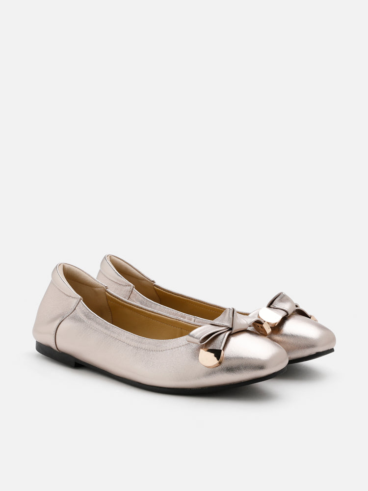 PAZZION, Lilith Polished Silver Ballet Flats, Gold