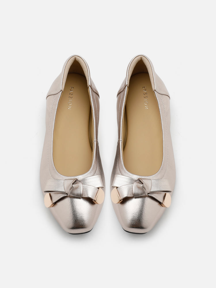 PAZZION, Lilith Polished Silver Ballet Flats, Gold