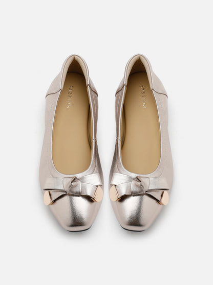 PAZZION, Lilith Polished Silver Ballet Flats, Gold