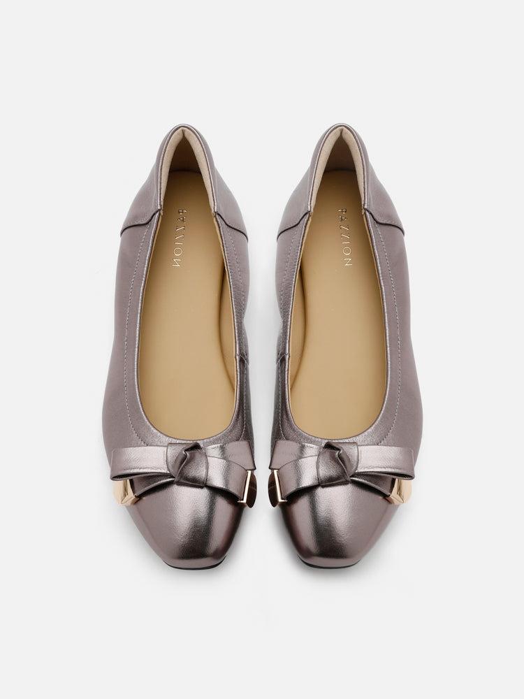 PAZZION, Lilith Polished Silver Ballet Flats, Pewter