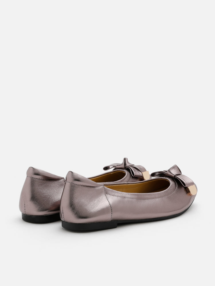 PAZZION, Lilith Polished Silver Ballet Flats, Pewter