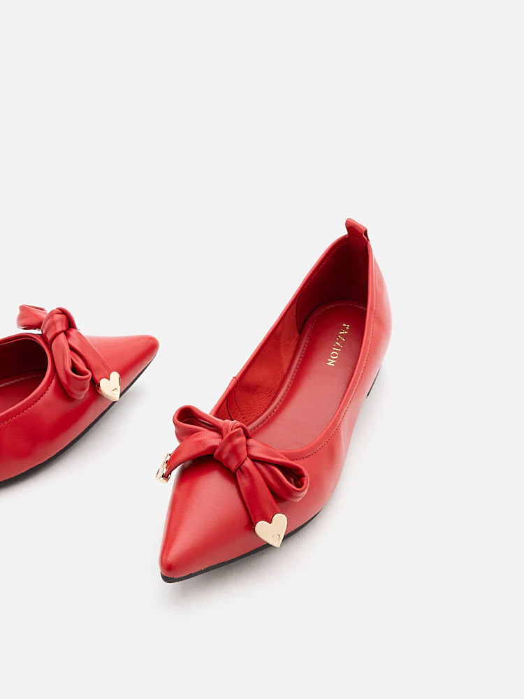PAZZION, Lindsay Point-Toe Bow Flats, Red