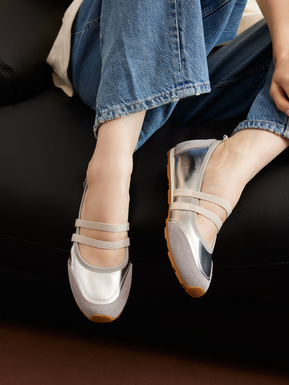 PAZZION, Liravelle Double-Strap Suede Mary Janes, Silver