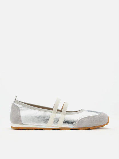 PAZZION, Liravelle Double-Strap Suede Mary Janes, Silver