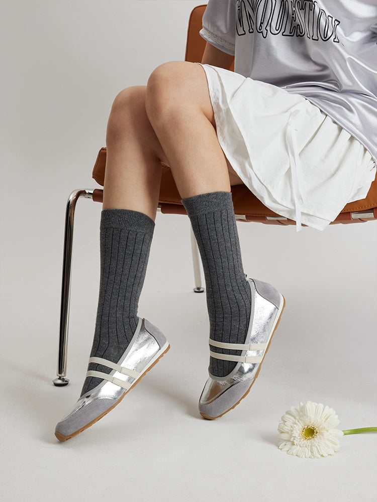 PAZZION, Liravelle Double-Strap Suede Mary Janes, Silver