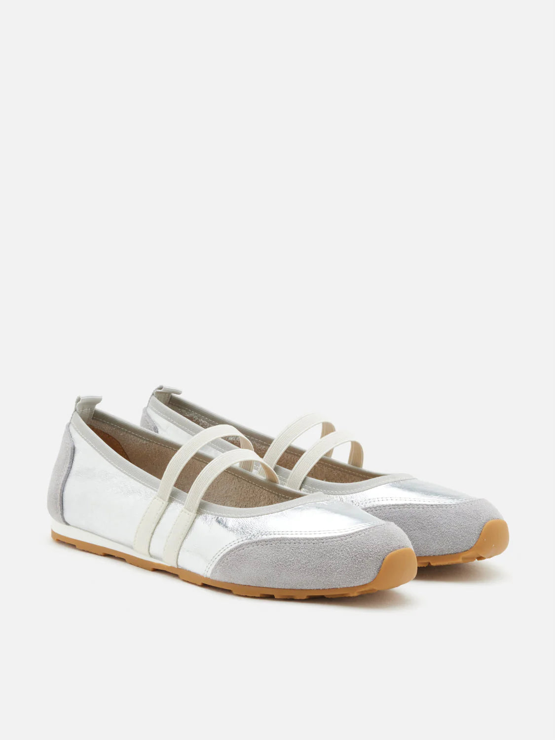 PAZZION, Liravelle Double-Strap Suede Mary Janes, Silver