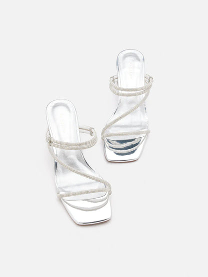 PAZZION, Lola Crystal Strap Wedges, Silver