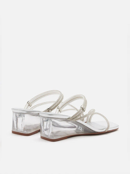 PAZZION, Lola Crystal Strap Wedges, Silver