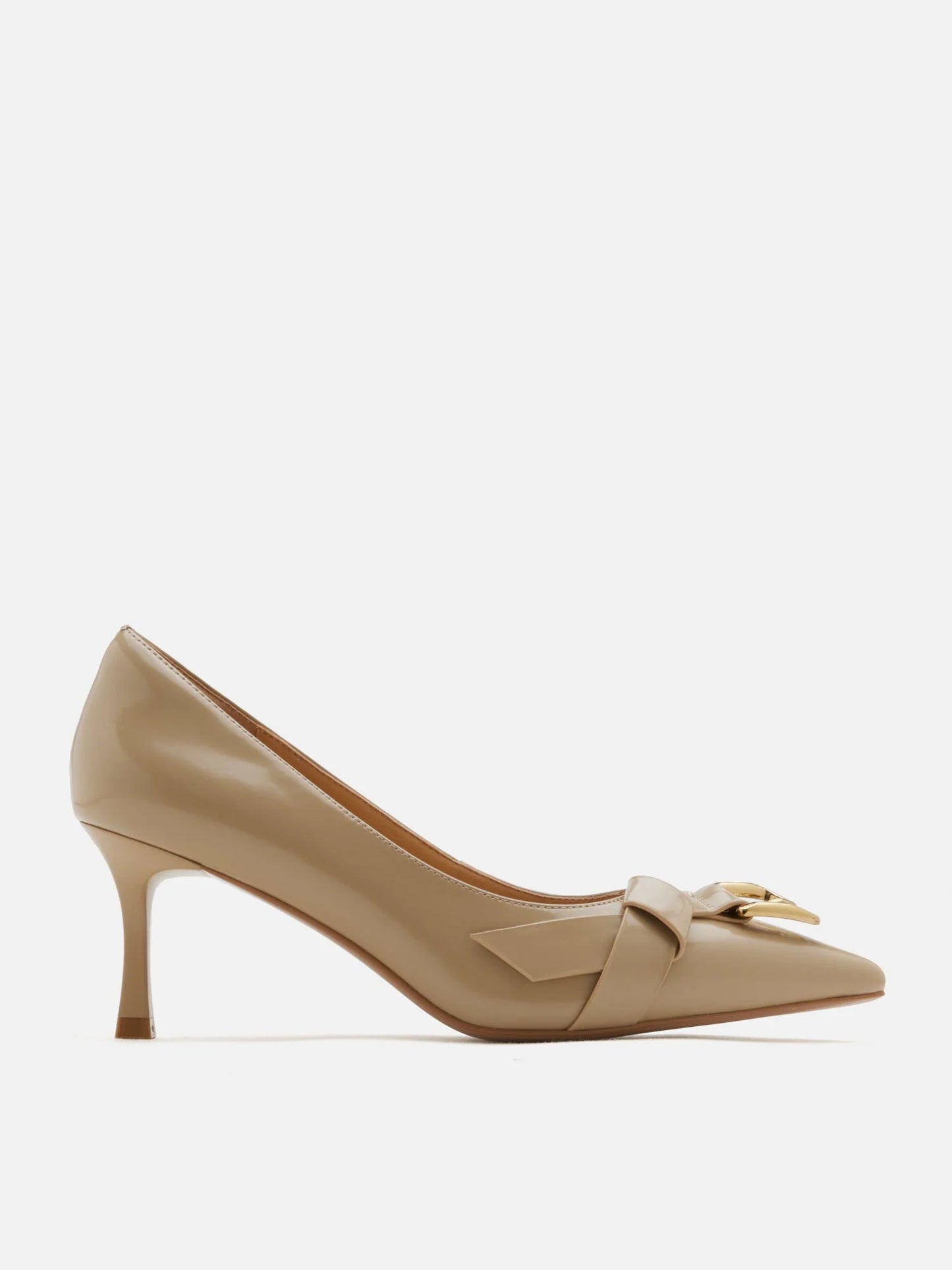 PAZZION, Luca Buckle-Accent Pointed Toe Heels, Almond