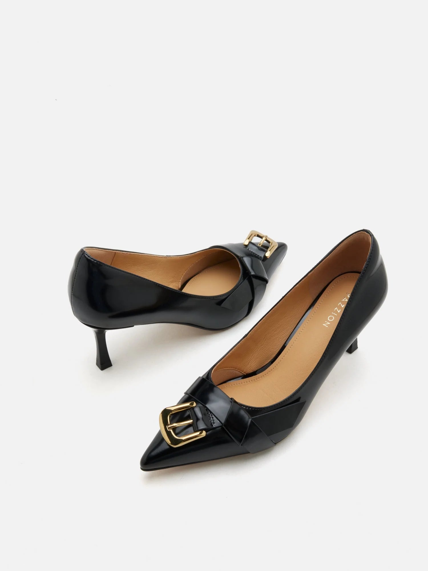PAZZION, Luca Buckle-Accent Pointed Toe Heels, Black