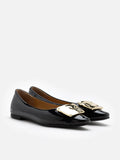 PAZZION, Lucinda Gold Buckle Patent Covered Flats, Black