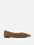 PAZZION, Lucinda Gold Buckle Patent Covered Flats, Khaki