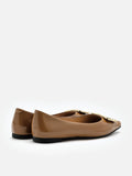 PAZZION, Lucinda Gold Buckle Patent Covered Flats, Khaki