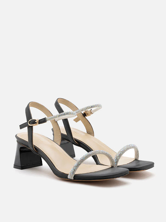 PAZZION, Lyra Ankle Strap Sandals, Black