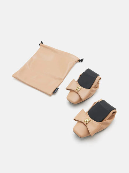 PAZZION, Madeline Studded Bow Foldable Flats, Almond