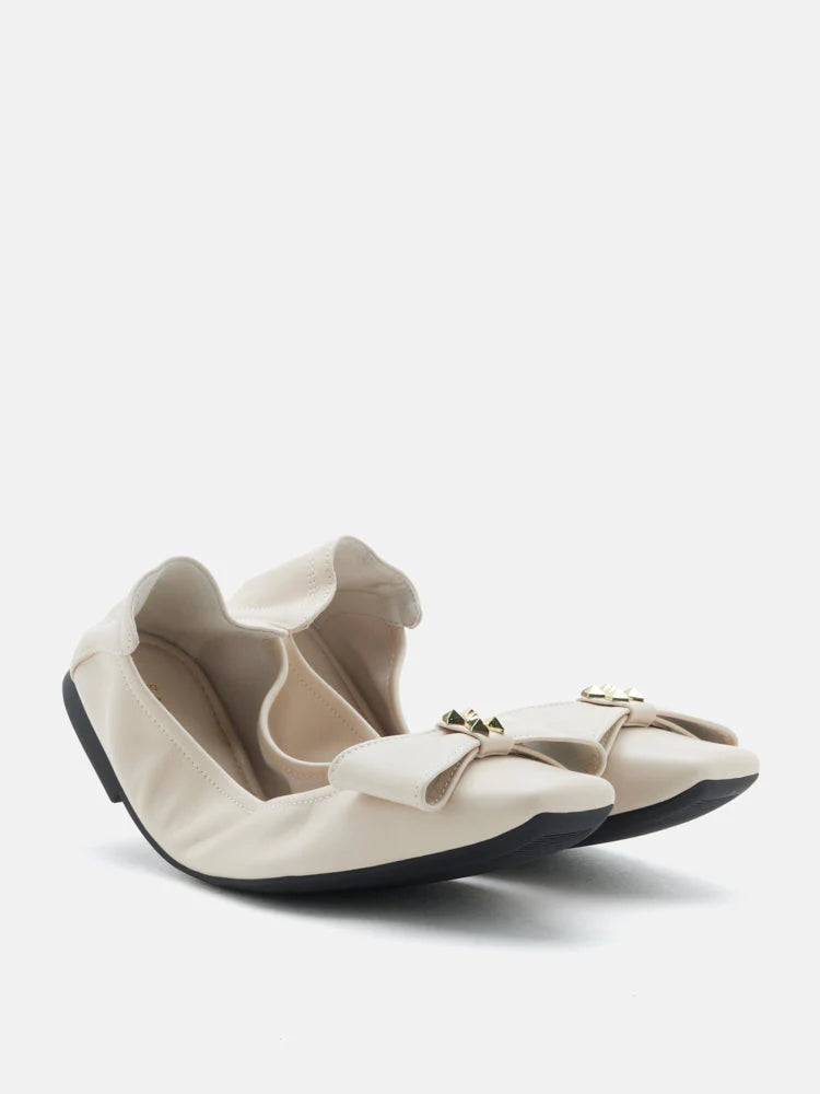 PAZZION, Madeline Studded Bow Foldable Flats, Beige