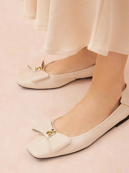 PAZZION, Madeline Studded Bow Foldable Flats, Beige