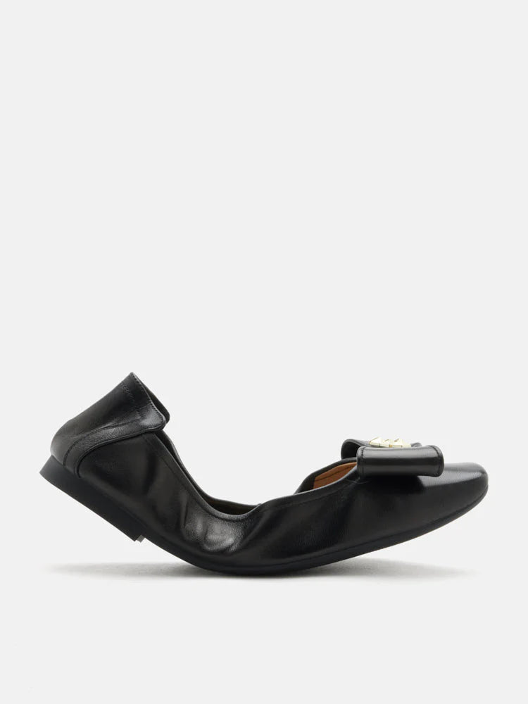 PAZZION, Madeline Studded Bow Foldable Flats, Black