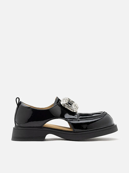 PAZZION, Madelyn Cut-out Patent Loafers, Black