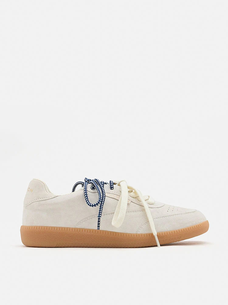 PAZZION, Maeve Double Laced Suede Sneakers, Beige