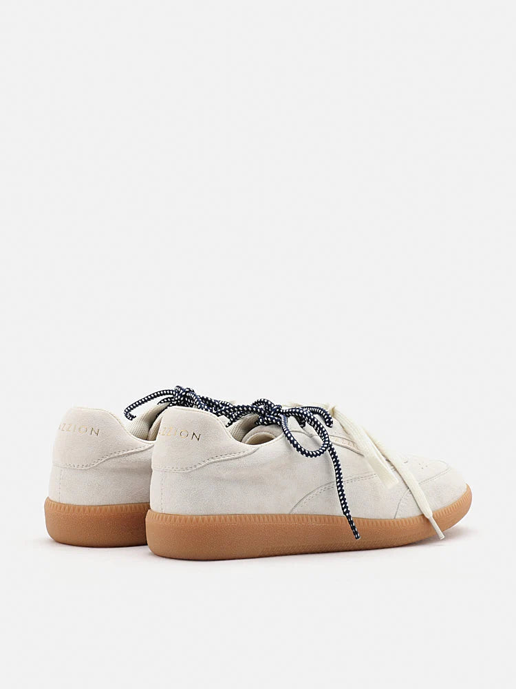 PAZZION, Maeve Double Laced Suede Sneakers, Beige