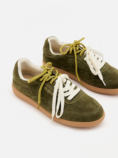 PAZZION, Maeve Double Laced Suede Sneakers, Green