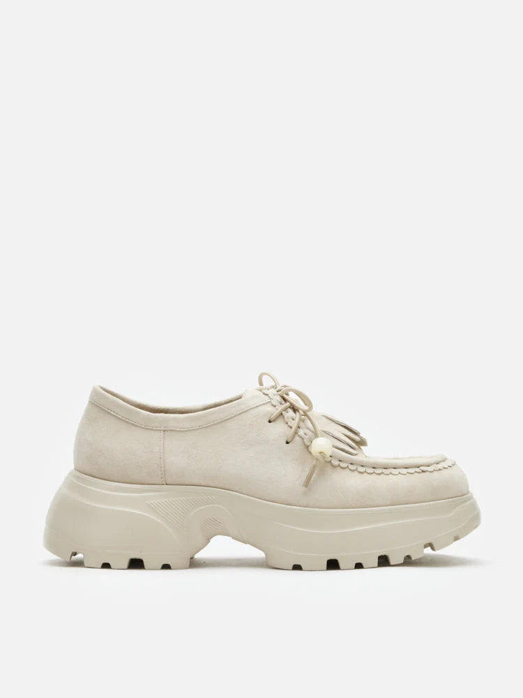 PAZZION, Maeve Suede Fringed Loafers, Beige