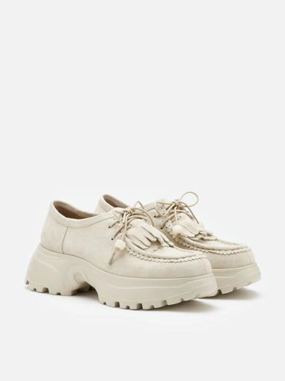 PAZZION, Maeve Suede Fringed Loafers, Beige